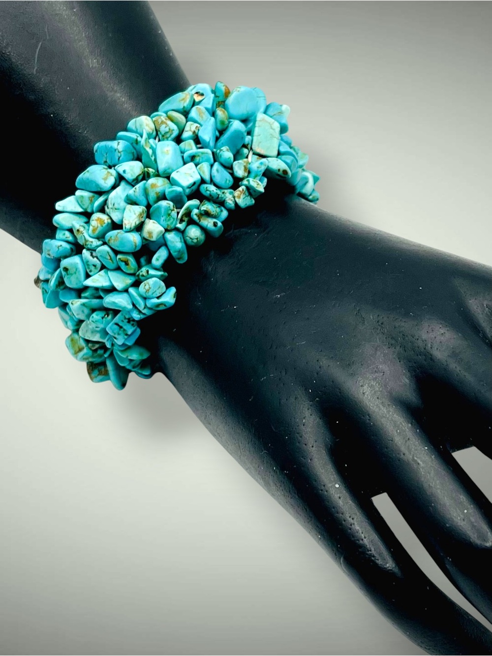 Chunky Multi-Strand Turquoise Chip Statement Stretch Bracelet Southwestern Boho - Picture 3 of 13